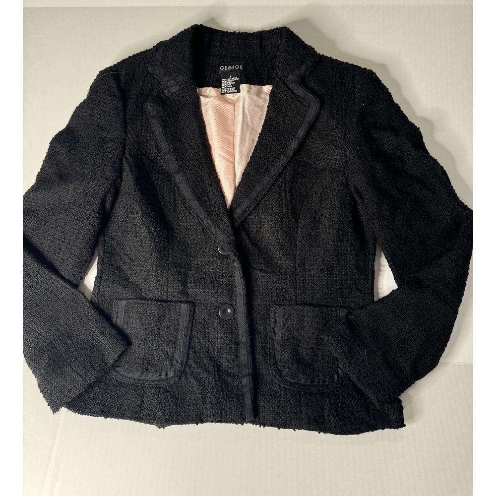 George Women Business Blazer Black Uptown Tweed Suit Size 8 Lined Long Sleeve